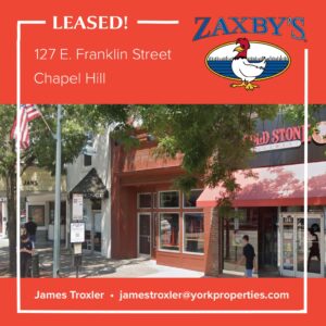 Zaxby's fast-casual restaurant coming to 127 E Franklin St in Chapel Hill, near UNC campus, opening Q1 2025.